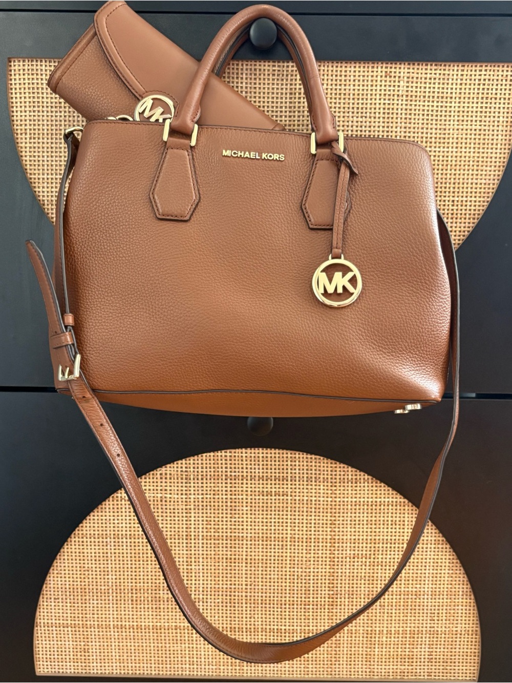 AUTHENTIC Michael Kors Chestnut Pebble Leather Handbag and Wallet Bundle